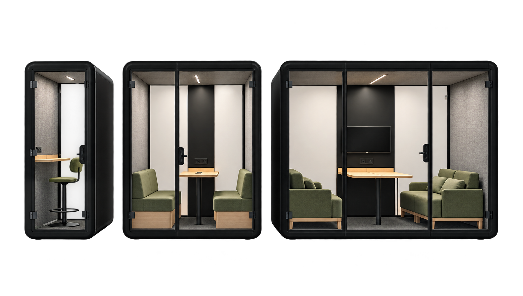 Orion 1, Orion Duo and Orion 4 acoustic pods side by side