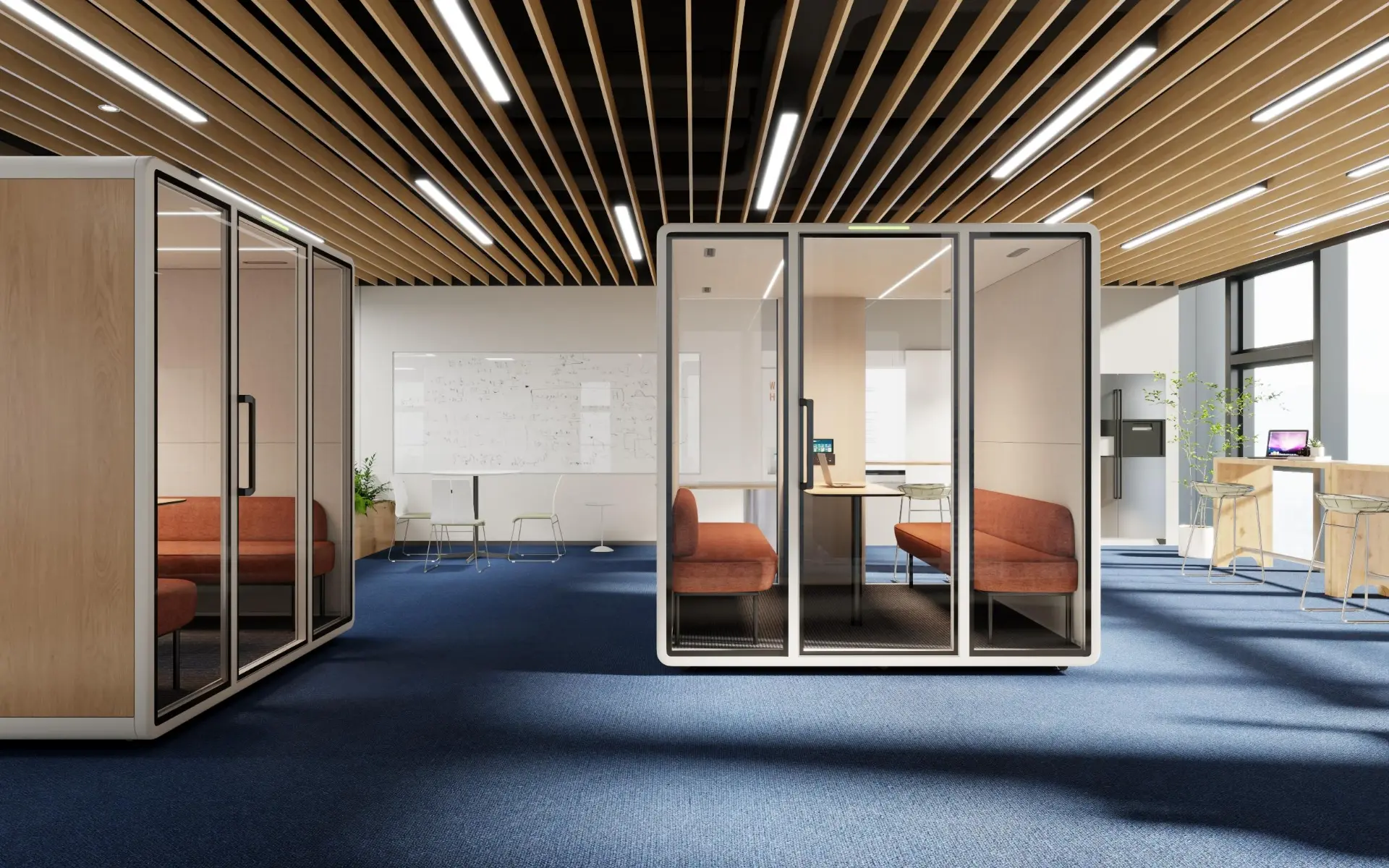 MOVNI acoustic meeting pods in a modern bright office space